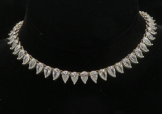 ROSS SIMON 925 Silver - Tear Drop Cubic Zirconia Shiny Chain Necklace - NE2385