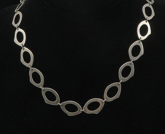 MEXICO 925 Silver - Vintage Shiny Smooth Open Oval Link Chain Necklace - NE2801