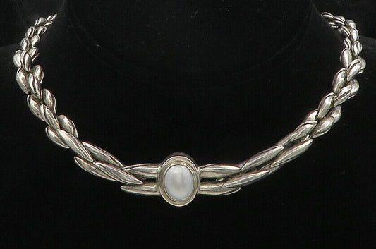 MICHAEL DAWKINS 925 Silver - Vintage Pearl Dome Twist Chain Necklace - NE2814