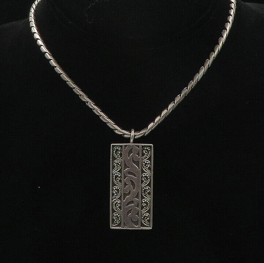 LOIS HILL 925 Silver - Vintage Swirl Patterned Pendant Chain Necklace - NE2812