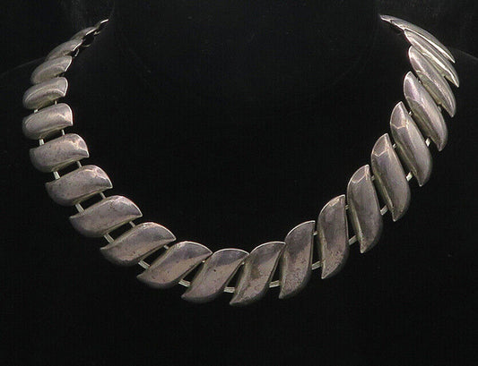 925 Sterling Silver  - Vintage Shiny Smooth Dark Tone Chain Necklace - NE2785