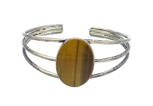 925 Sterling Silver  Vintage Tiger's Eye Split Shank Cuff Bracelet  BT2882