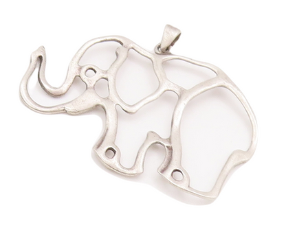 925 Sterling Silver Vintage Pendant Stencil Cutout Happy Elephant  PT23234