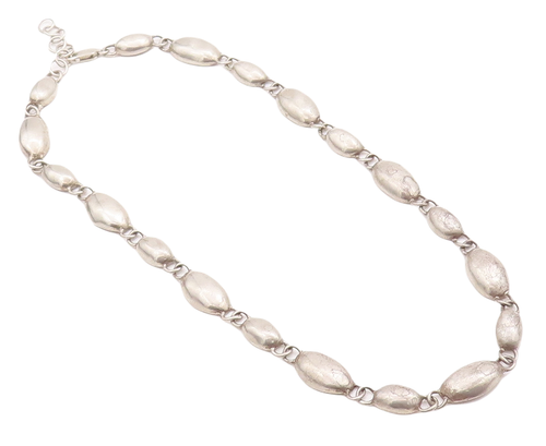925 Sterling Silver Vintage Necklace Solid Oval Multi Shape Domed Linked  NE4291