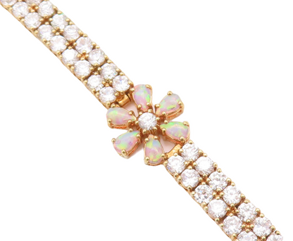 925 Sterling Silver Vintage Bracelet Fire Opal Flower CZ Band  BT10534