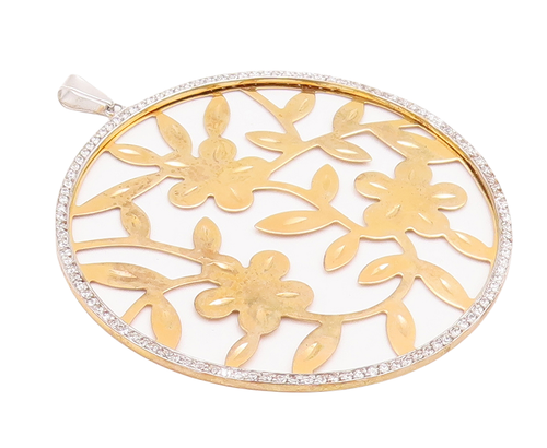 925 Sterling Silver Vintage Pendant Round Floral Stencil Cutout CZ Frame PT23259