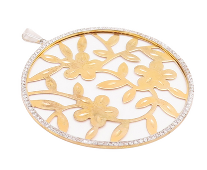 925 Sterling Silver Vintage Pendant Round Floral Stencil Cutout CZ Frame PT23259