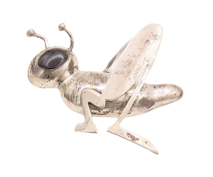 925 Sterling Silver Vintage Brooch Pin MEXICO Onyx Eyed Grass Hopper  BP11010