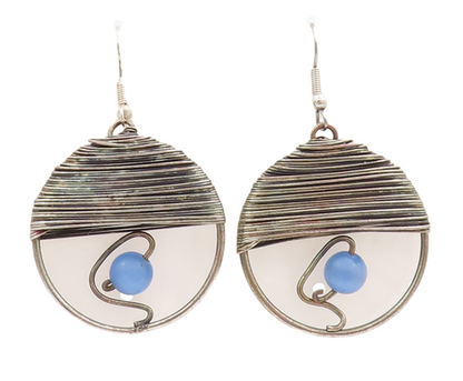 925 Sterling Silver Vintage Earrings Roped Semi Circle Beaded Moonstone  EG13020