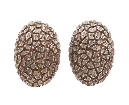 925 Sterling Silver Vintage Earrings Oval Domed Dented Scrapped Effect  EG13039