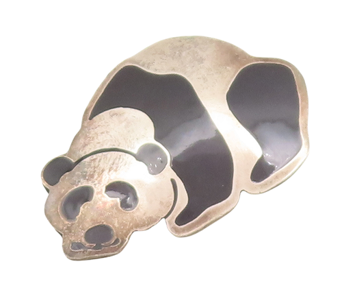 925 Sterling Silver Vintage Brooch Pin MEXICO Black Enameled Panda  BP11060