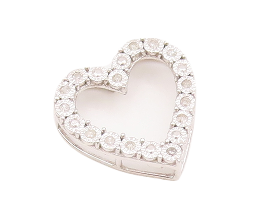 925 Sterling Silver Vintage Pendant Floral Diamonds Inlay Cutout Heart  PT23186