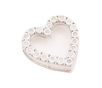 925 Sterling Silver Vintage Pendant Floral Diamonds Inlay Cutout Heart  PT23186