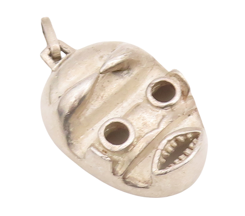 925 Sterling Silver Vintage Pendant Solid Carved Alien Robot Face  PT23134