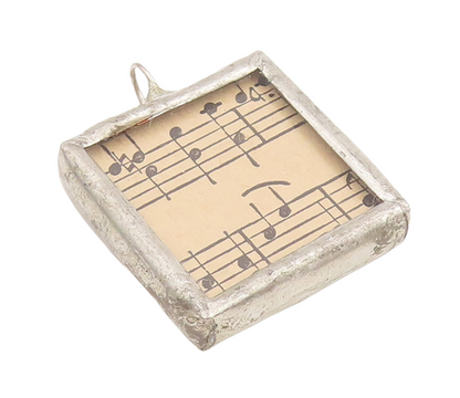 925 Sterling Silver Vintage Pendant Antique Framed Square Musical Sheets PT22878