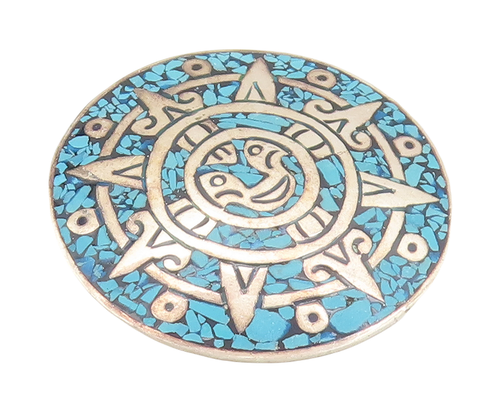 925 Sterling Silver Vintage Brooch Pin MEXICO Crushed Larimar Celtic Sun BP11055
