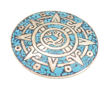 925 Sterling Silver Vintage Brooch Pin MEXICO Crushed Larimar Celtic Sun BP11055
