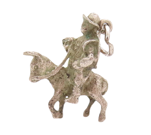 925 Sterling Silver Vintage Pendant Mini Soldier On Horse Carved Charm  PT22908