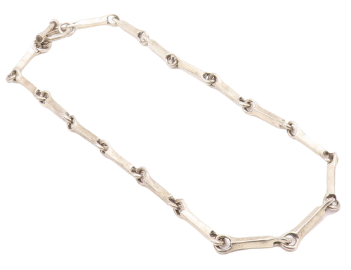 925 Sterling Silver Vintage Necklace MEXICO Heavy Solid Carved Block Link NE4295