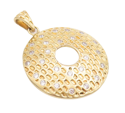925 Sterling Silver Vintage Pendant Gold Plated Dotted CZ Inlay Disk  PT23246