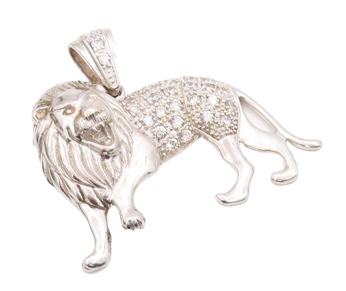 925 Sterling Silver Vintage Pendant Carved CZ Inlay Angry Roaring Lion  PT23086