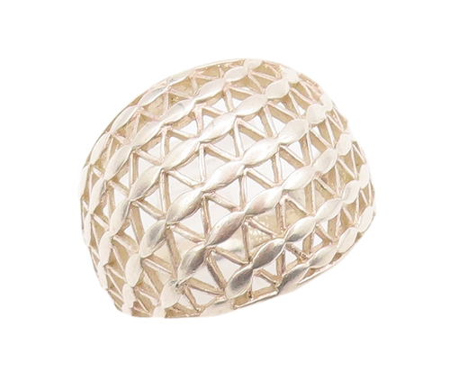 925 Sterling Silver Vintage Ring Floral Effect Cutout Domed Net  Sz 9.5  RG28153