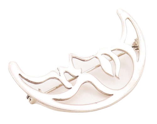 925 Sterling Silver Vintage Brooch Pin  Cutout Carved Half Moon Face  BP10987