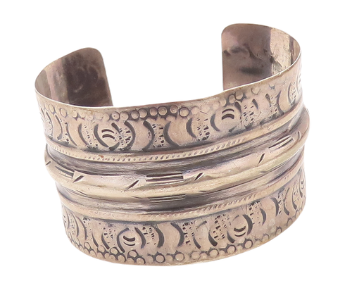925 Sterling Silver Vintage Bracelet MIDDLE EAST Antique Etched Cuff  BT10557