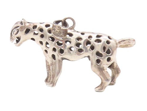 925 Sterling Silver Vintage Pendant Solid 3d Carved Patched Leopard  PT23232