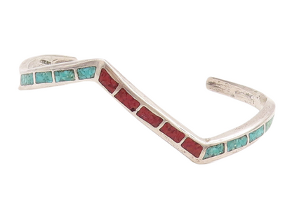 925 Sterling Silver Vintage Bracelet Southwestern Crushed Turquoise Cuff BT10491