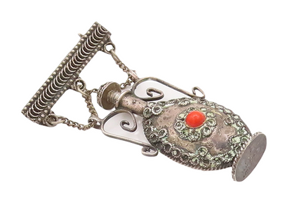 925 Sterling Silver Vintage Brooch Pin ISRAEL Gemstone Bottle (OPENS)  BP11067