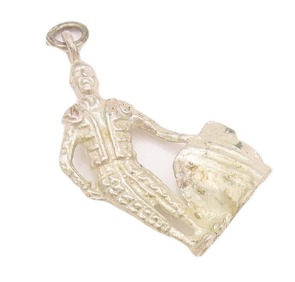 925 Sterling Silver Vintage Pendant Mini Carved Matador With Cloth  PT22915