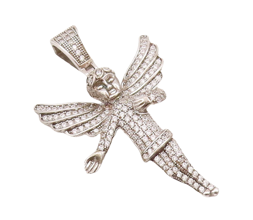 925 Sterling Silver Vintage Pendant Topaz Beaded Carved Flying Fairy  PT22990