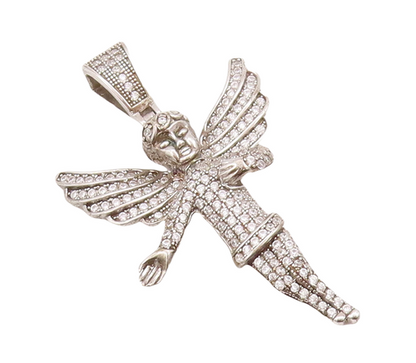 925 Sterling Silver Vintage Pendant Topaz Beaded Carved Flying Fairy  PT22990