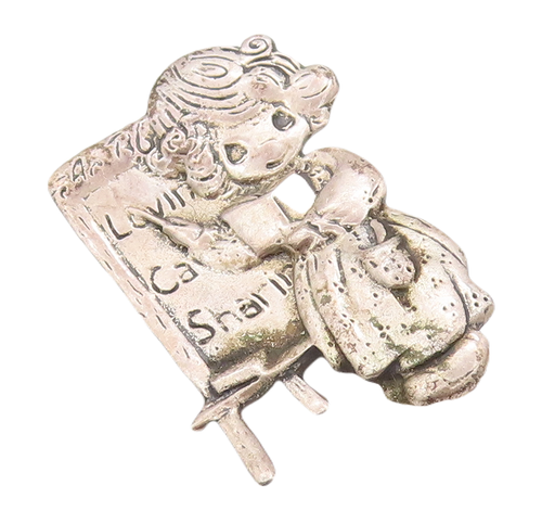 925 Sterling Silver Vintage Brooch Pin PMI Girl Teaching Love Care Share BP10961