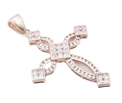 925 Sterling Silver Vintage Pendant Religious Cutout CZ Inlay Cross  PT23109