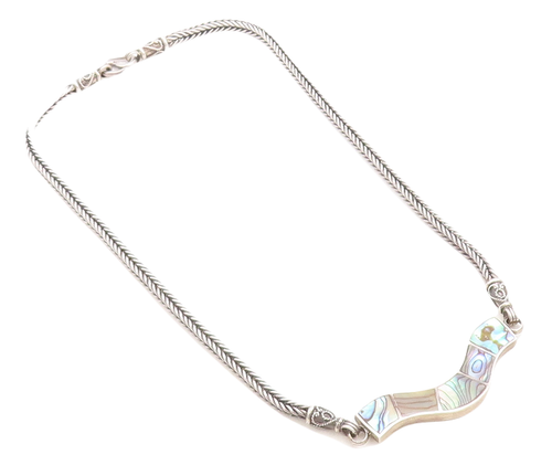 925 Sterling Silver  Vintage Abalone Shell Twist Wheat Chain Necklace  NE1246