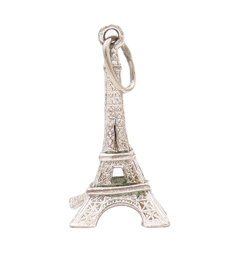 925 Sterling Silver Vintage Pendant 3D Cutout Carved Eiffel Tower Charm  PT22917