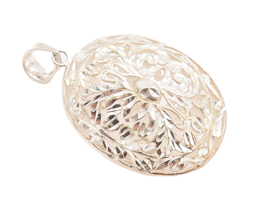 925 Sterling Silver Vintage Pendant Swirly Rough Carved Oval Puffed  PT22974