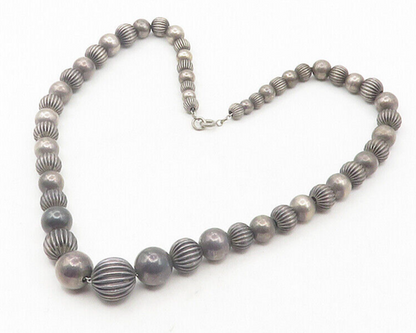 925 Sterling Silver Vintage Dark Tone Ball Beaded Chain Necklace  NE2020
