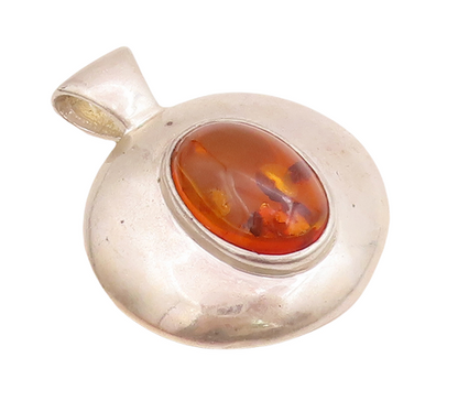 925 Sterling Silver Vintage Pendant ESPO SIG Minimalist Cabochon Amber  PT22833