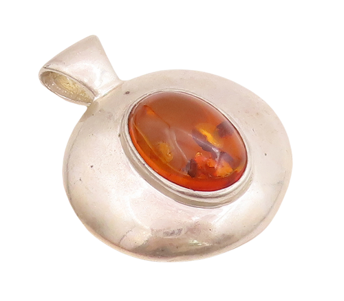 925 Sterling Silver Vintage Pendant ESPO SIG Minimalist Cabochon Amber  PT22833