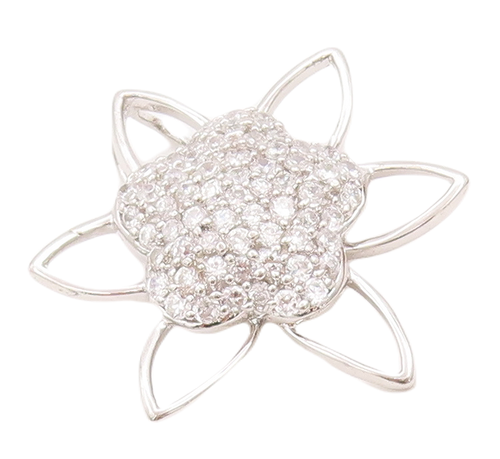 925 Sterling Silver Vintage Pendant Solid Cutout CZ Beaded Flower  PT23067