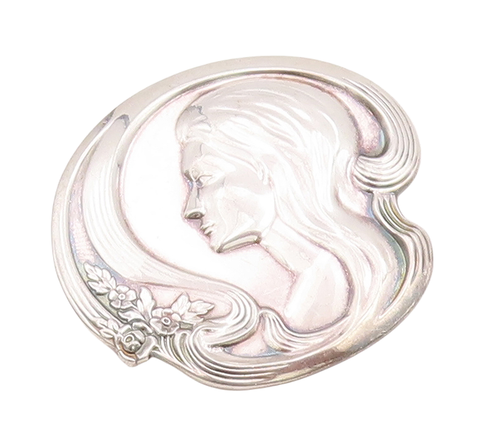 925 Sterling Silver Vintage Brooch Pin LUNT Solid Carved Girl Face  BP11017