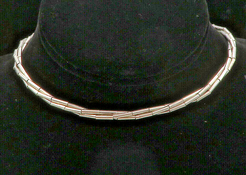 925 Sterling Silver Vintage Multi Strand Barrel Bead Chain Necklace NE2123