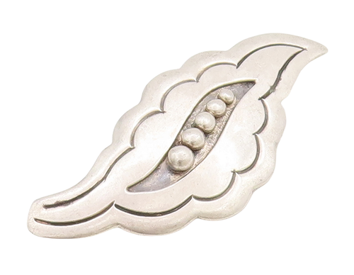 925 Sterling Silver Vintage Brooch Pin MEXICO Beaded Cloudy Leaf Design  BP11058
