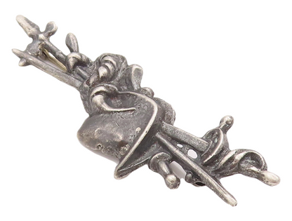925 Sterling Silver Vintage Brooch Pin Antique Carved Armed Bag   BP10991