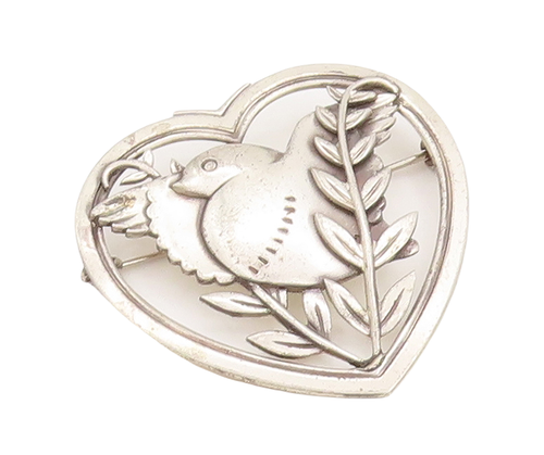 925 Sterling Silver Vintage Brooch Pin Antique Floral Cutout Love Heart  BP11080