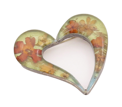 925 Sterling Silver Vintage Brooch Pin Designer Heart With Dried Flowers BP11027