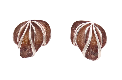 925 Sterling Silver Vintage Earrings Designer Modernist Puff Carved  EG12993